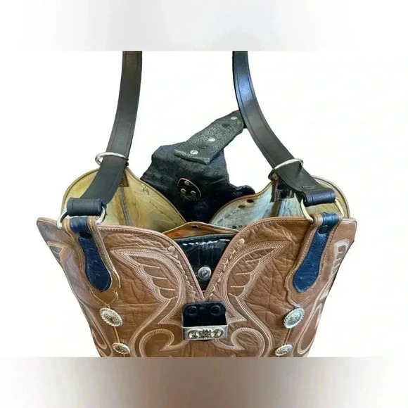 Handmade Western Boot Genuine Leather Shoulder Bag Purse - Picture 11 of 16